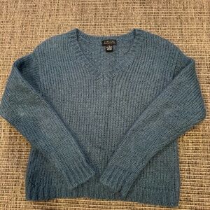 The Limited Blue Crew Neck Sweater with Ribbed Knit